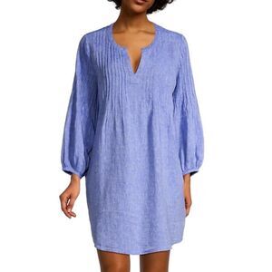 Vineyard Vines Linen Dress Women’s XL Blue Pleated Pintuck Mini Cover Up Dress